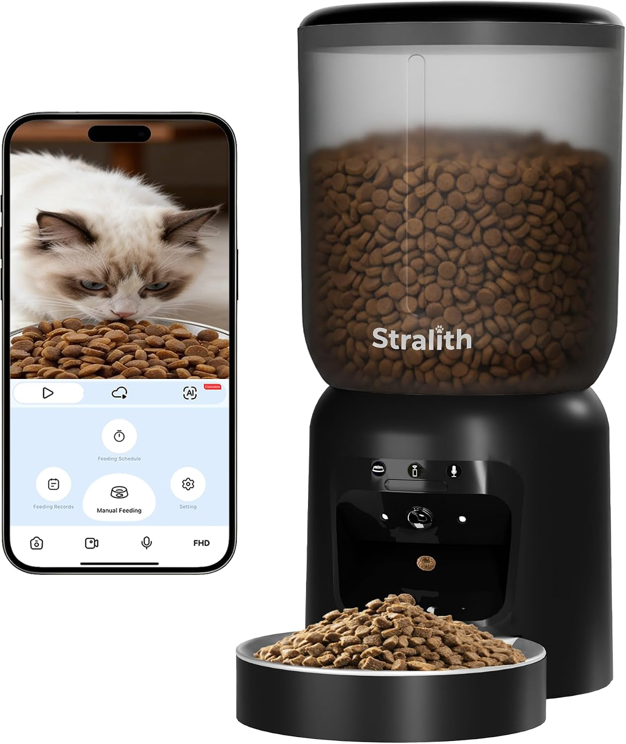 Automatic Cat Feeder with 2K Dual HD Cameras, 2.4/5G Wifi 6L Feeder, Pet Feeder Automatic for Cats & Dogs, Cat Food Dispenser with Cameras, Laser Interactive Toy & Night Vision(Black-Dual Cameras)