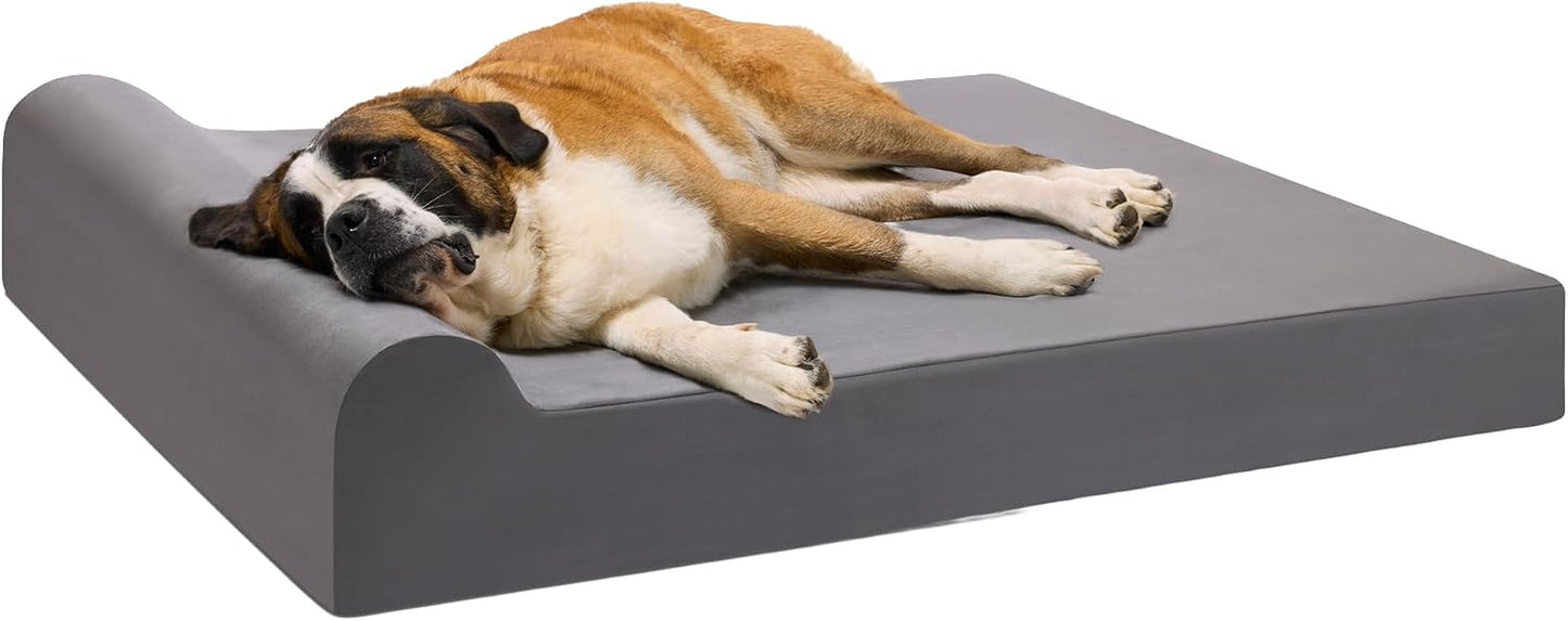 Barker Beds XL Orthopedic Dog Bed - 7" Pillow Top with Headrest - 75-120 Lbs - Memory Foam for Joint Pain & Arthritis - Vet Recommended, Washable Cover - Made in USA - 52"X36"X7" - Charcoal