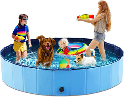 Foldable Dog Pool Collapsible Hard Plastic Dog Swimming Pool Portable Kiddie Pool Pet Pool Doggie Wading Pool Bath Tub for Puppy Small Medium Large Dogs Cats and Kids 87"