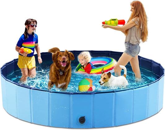 Foldable Dog Pool Collapsible Hard Plastic Dog Swimming Pool Portable Kiddie Pool Pet Pool Doggie Wading Pool Bath Tub for Puppy Small Medium Large Dogs Cats and Kids 87"