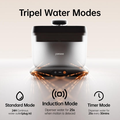 Cordless Cat Water Fountain, Automatic Pet Water Fountain Battery Operated, 4.5L with Stainless Steel Tray for Cats Dogs Multiple Pets Indoor, Wireless Water Pump and Ultra-Quiet S7 Air Grey