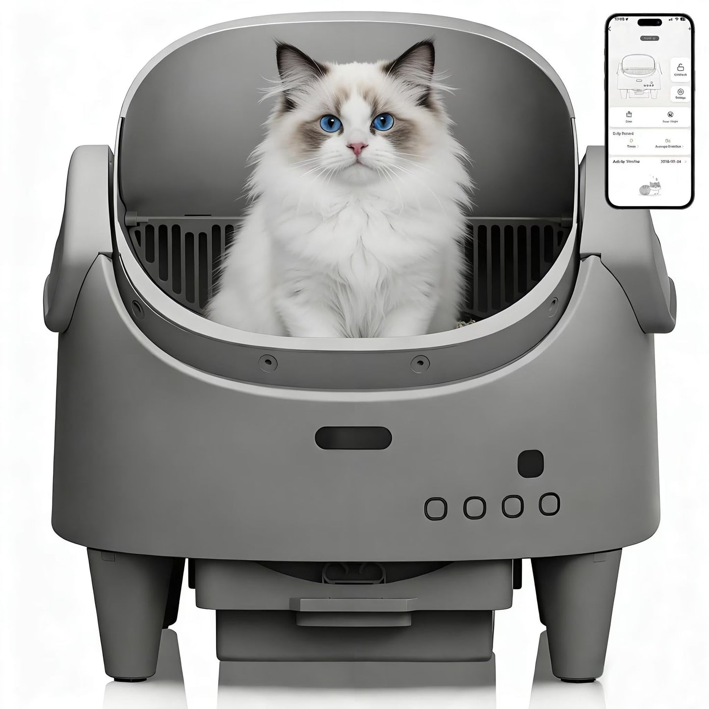 Automatic Self-Cleaning Cat Litter Box – Open Top, Multi-Cat App Control, Adjustable Entry Height, Advanced Multi-Detector Safety, Odor Control, Waste Bags Included