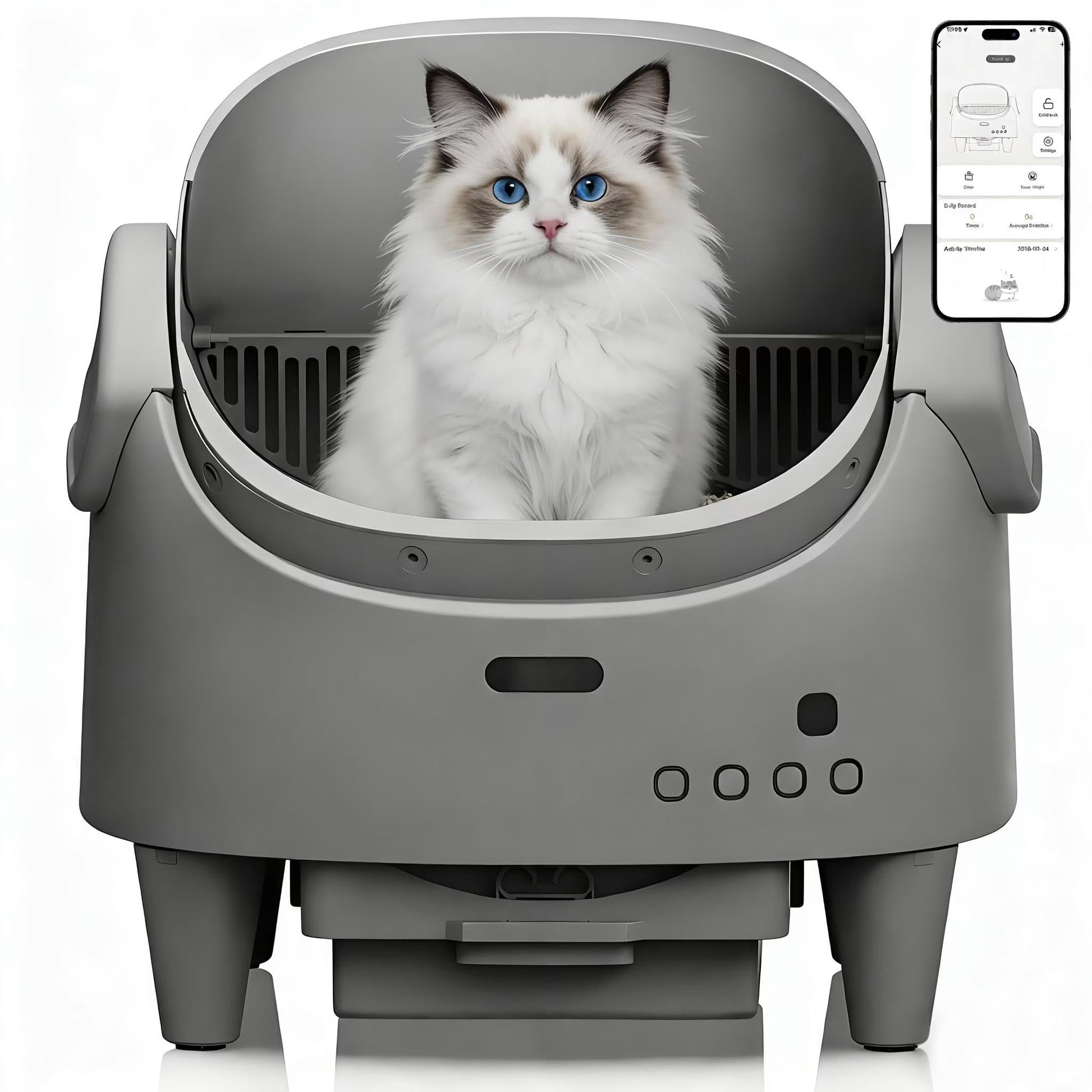 Automatic Self-Cleaning Cat Litter Box – Open Top, Multi-Cat App Control, Adjustable Entry Height, Advanced Multi-Detector Safety, Odor Control, Waste Bags Included