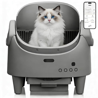Automatic Self-Cleaning Cat Litter Box – Open Top, Multi-Cat App Control, Adjustable Entry Height, Advanced Multi-Detector Safety, Odor Control, Waste Bags Included