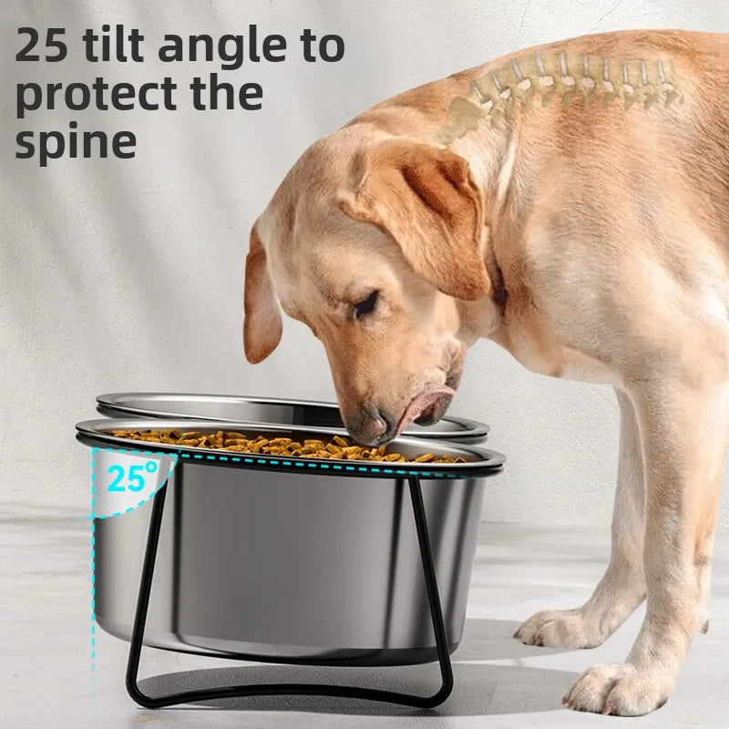 Large Stainless Steel Dog Slow Food Bowl with Thickened Stand Elevated Pets Products Supplies Feeders Accessories Tip Proof