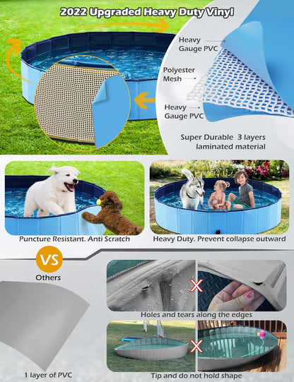 Foldable Dog Pool Collapsible Hard Plastic Dog Swimming Pool Portable Kiddie Pool Pet Pool Doggie Wading Pool Bath Tub for Puppy Small Medium Large Dogs Cats and Kids 87"