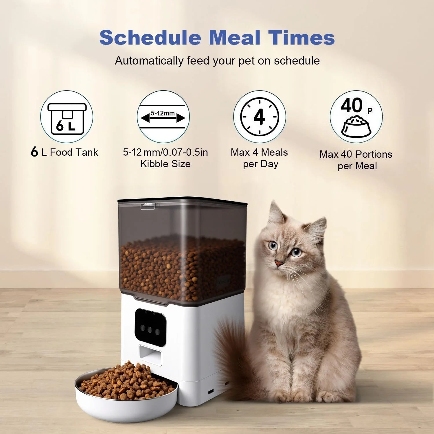 Automatic Cat Feeder 6L WIFI, 2.4G Wifi Timed Pet Feeder Cat Food Dispenser, 6L Automatic Cat Food Dispenser for Small Pets Indoor, White