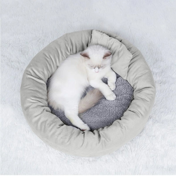 Calming Cat Beds with Pillow for Small Medium Dogs and Cats, round Dog Puppy Cuddler Cozy Bed, Washable Fluffy Plush Pet Bed Thickened Dog Kennel Mat for Puppy Sleeping, M 45CM