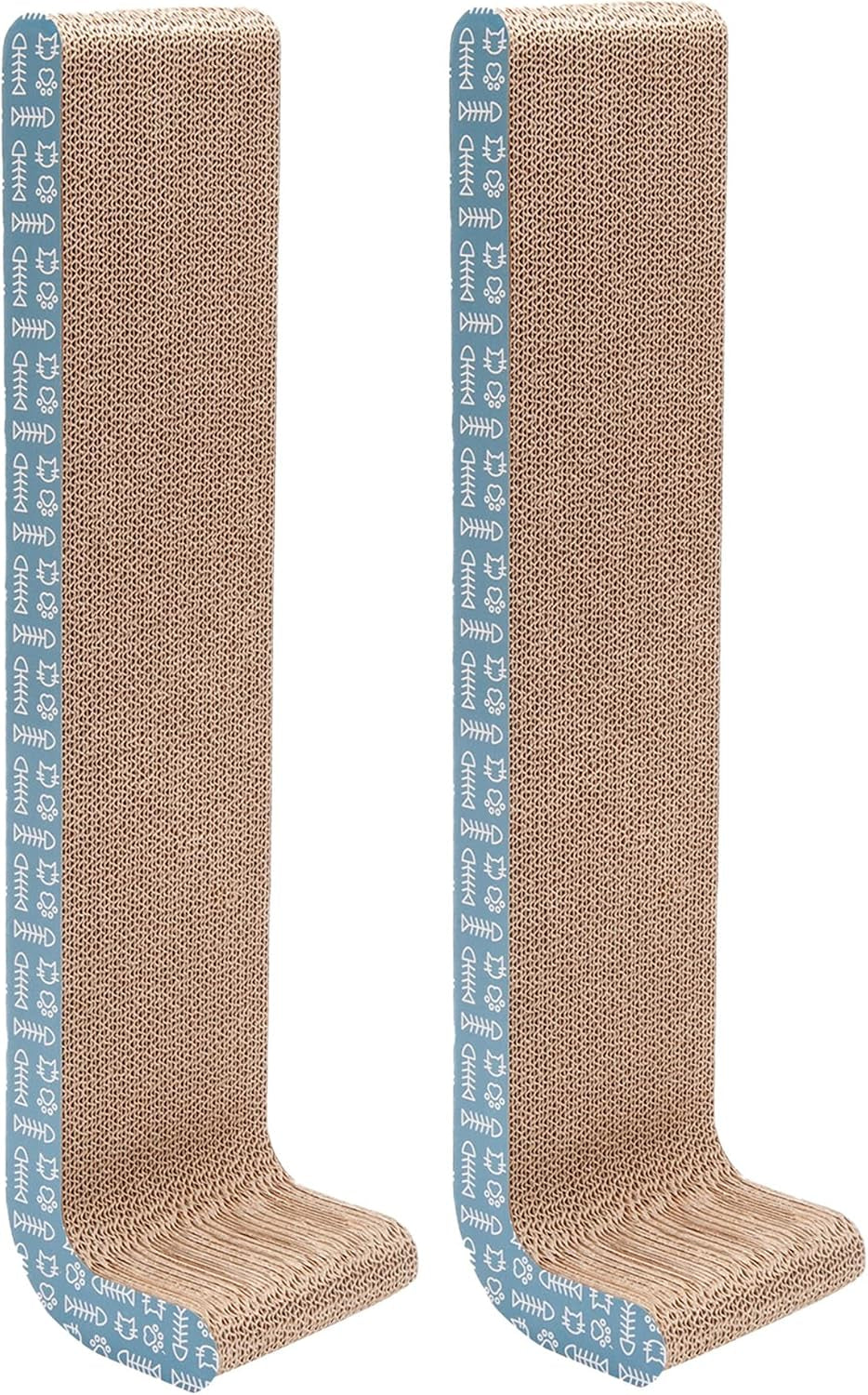 2-Pack Scratching Boards W/ Catnip & Wall-Mounting Hooks for Indoor Cats, Reversible - Wall-Mounted Corrugated Cat Scratchers - Seaglass, Wide/2-Pack