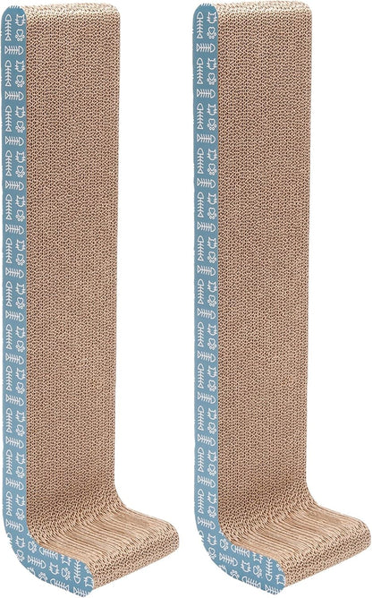 2-Pack Scratching Boards W/ Catnip & Wall-Mounting Hooks for Indoor Cats, Reversible - Wall-Mounted Corrugated Cat Scratchers - Seaglass, Wide/2-Pack