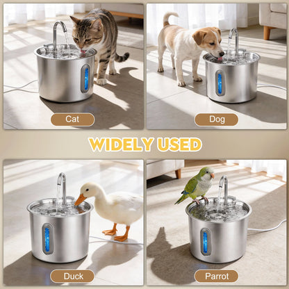 Cat Water Fountain Stainless Steel Automatic Pet Water Dispenser for Cats and Dogs with Replacement Filters, 2.2L