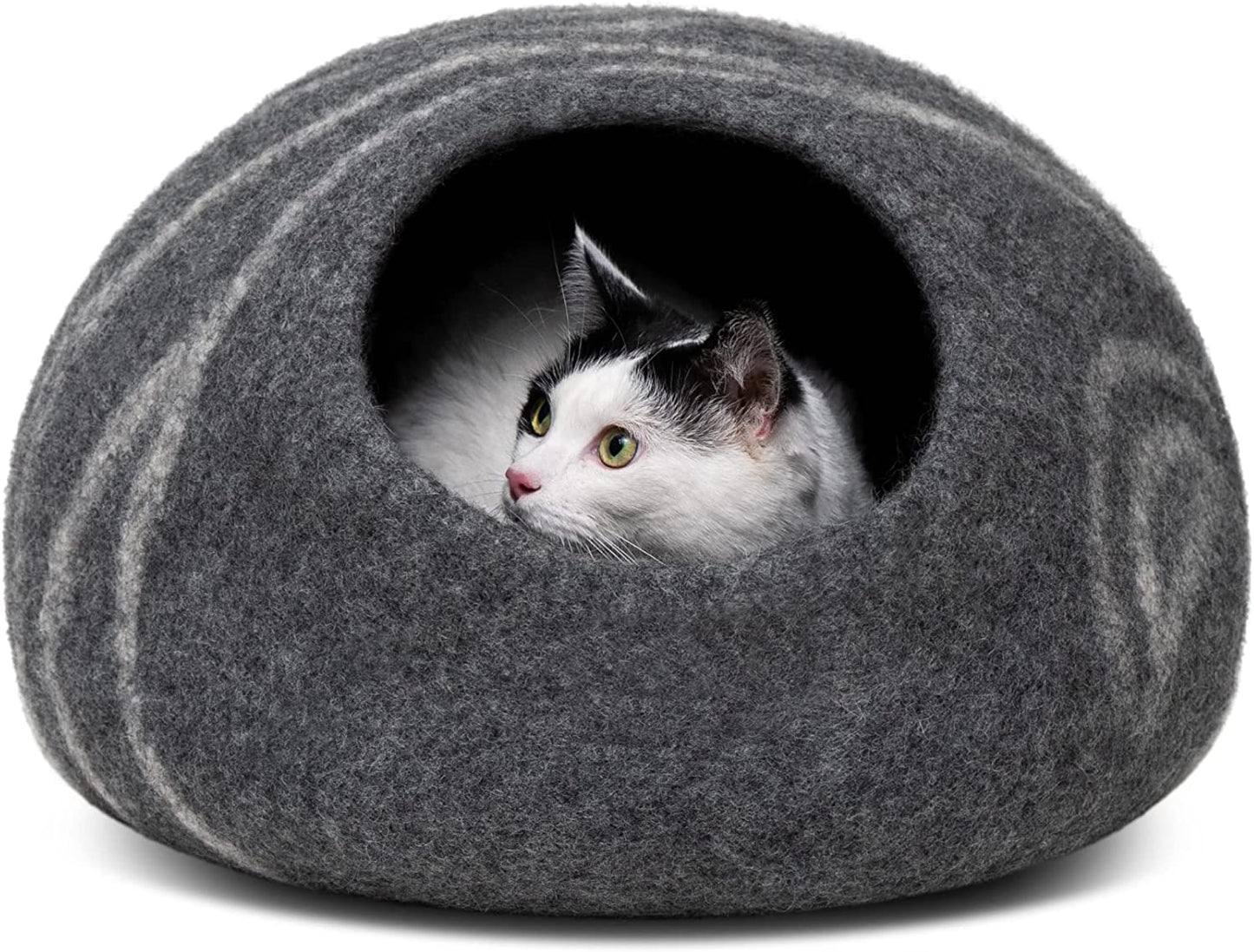 Cat Cave – Premium Felt Cat Bed Enclosure for Indoor Cats, Handmade Merino Wool (Slate Grey, Large)
