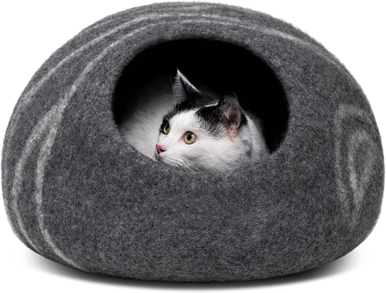 Cat Cave – Premium Felt Cat Bed Enclosure for Indoor Cats, Handmade Merino Wool (Slate Grey, Large)