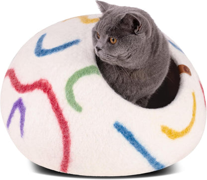 Cat Cave – Premium Felt Cat Bed Enclosure for Indoor Cats, Handmade Merino Wool (Slate Grey, Large)
