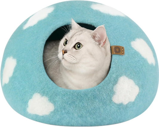 Cat Cave – Premium Felt Cat Bed Enclosure for Indoor Cats, Handmade Merino Wool (Slate Grey, Large)