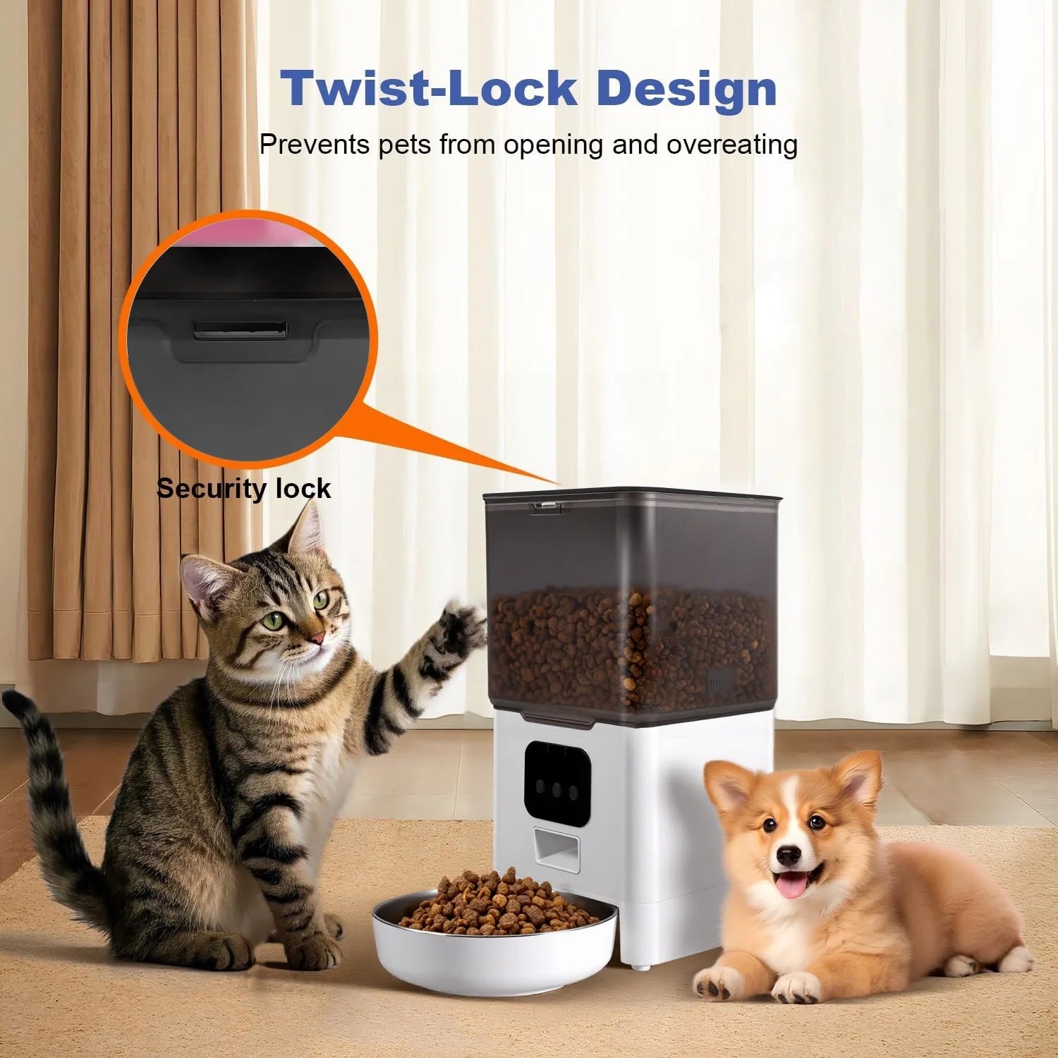Automatic Cat Feeder 6L WIFI, 2.4G Wifi Timed Pet Feeder Cat Food Dispenser, 6L Automatic Cat Food Dispenser for Small Pets Indoor, White