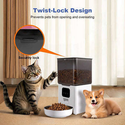 Automatic Cat Feeder 6L WIFI, 2.4G Wifi Timed Pet Feeder Cat Food Dispenser, 6L Automatic Cat Food Dispenser for Small Pets Indoor, White