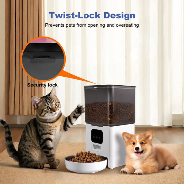 Automatic Cat Feeder 6L WIFI, 2.4G Wifi Timed Pet Feeder Cat Food Dispenser, 6L Automatic Cat Food Dispenser for Small Pets Indoor, White