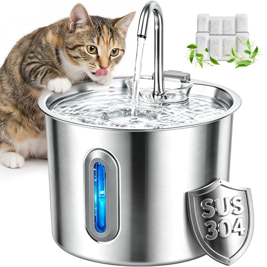 Cat Water Fountain Stainless Steel Automatic Pet Water Dispenser for Cats and Dogs with Replacement Filters, 2.2L