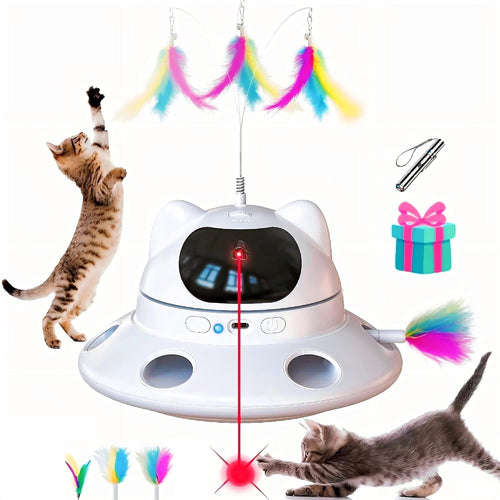3-In-1Interactive AI Smart Play Cat Toy – Automatic Laser & Feather Toy for Indoor Cats, Keeps Cats Busy When Home Alone