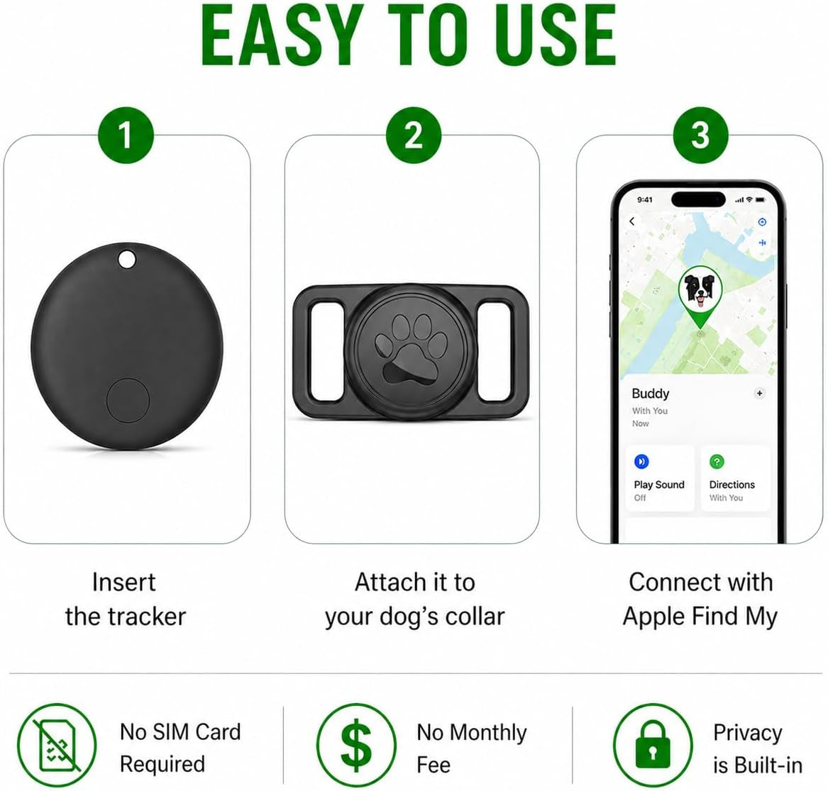 Pet Tracker,Gps Collar for Dogs (Ios Only) Smart Tag,Waterproof Compatible with Apple Find My,No Monthly Fee,Advanced Tracking Solution Smart Collar for Pet Safety Ideal Small Large Dogs