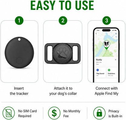Pet Tracker,Gps Collar for Dogs (Ios Only) Smart Tag,Waterproof Compatible with Apple Find My,No Monthly Fee,Advanced Tracking Solution Smart Collar for Pet Safety Ideal Small Large Dogs