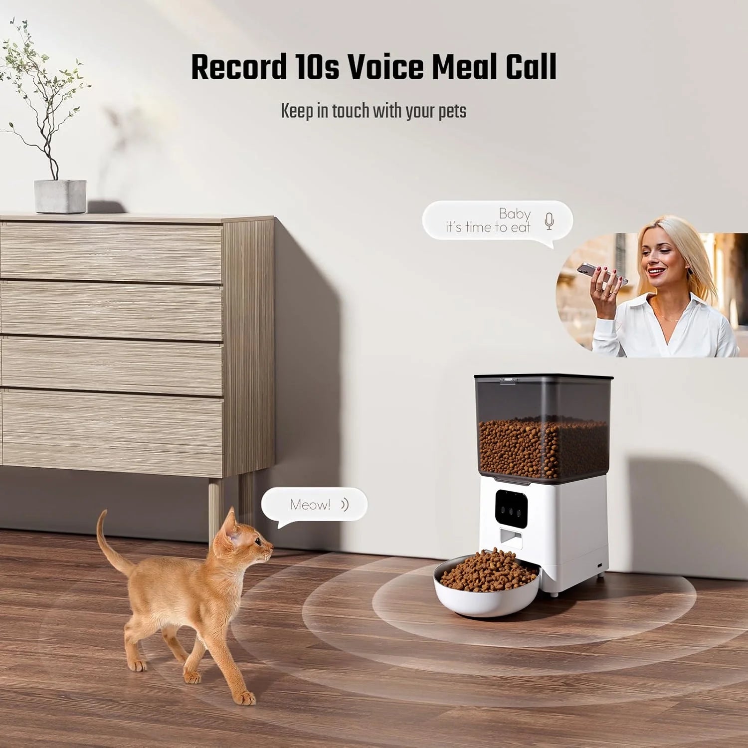 Automatic Cat Feeder 6L WIFI, 2.4G Wifi Timed Pet Feeder Cat Food Dispenser, 6L Automatic Cat Food Dispenser for Small Pets Indoor, White