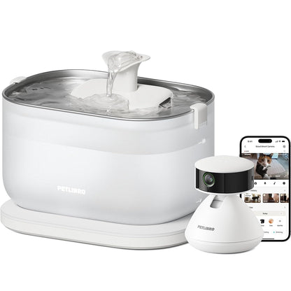Bundle of  AI Pet Camera Indoor with Phone App, 360° View Dog Camera, 1080P Cat Cam Night Vision +  Cat Water Fountain, Wireless Pump Cat Fountain, 2.5L/84Oz Pet Water Fountain