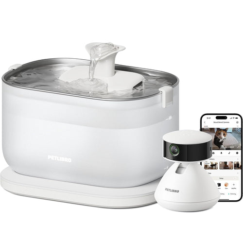 Bundle of  AI Pet Camera Indoor with Phone App, 360° View Dog Camera, 1080P Cat Cam Night Vision +  Cat Water Fountain, Wireless Pump Cat Fountain, 2.5L/84Oz Pet Water Fountain