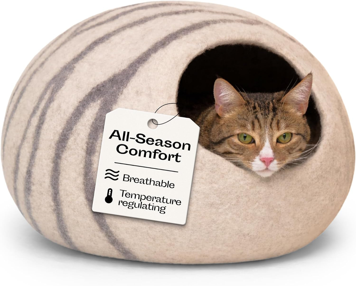 Cat Cave – Premium Felt Cat Bed Enclosure for Indoor Cats, Handmade Merino Wool (Slate Grey, Large)