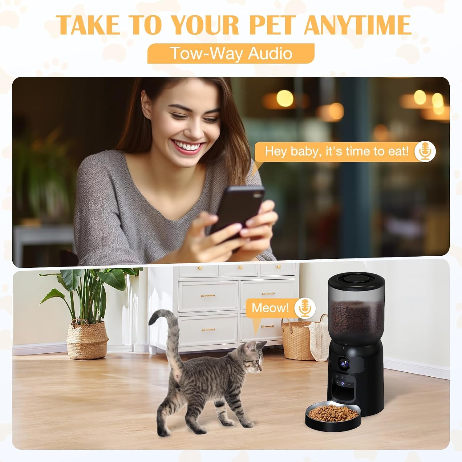 Automatic Cat Feeder with 2K Dual HD Cameras, 2.4/5G Wifi 6L Feeder, Pet Feeder Automatic for Cats & Dogs, Cat Food Dispenser with Cameras, Laser Interactive Toy & Night Vision(Black-Dual Cameras)