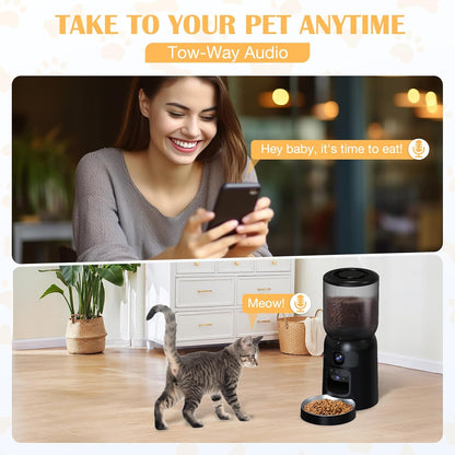 Automatic Cat Feeder with 2K Dual HD Cameras, 2.4/5G Wifi 6L Feeder, Pet Feeder Automatic for Cats & Dogs, Cat Food Dispenser with Cameras, Laser Interactive Toy & Night Vision(Black-Dual Cameras)
