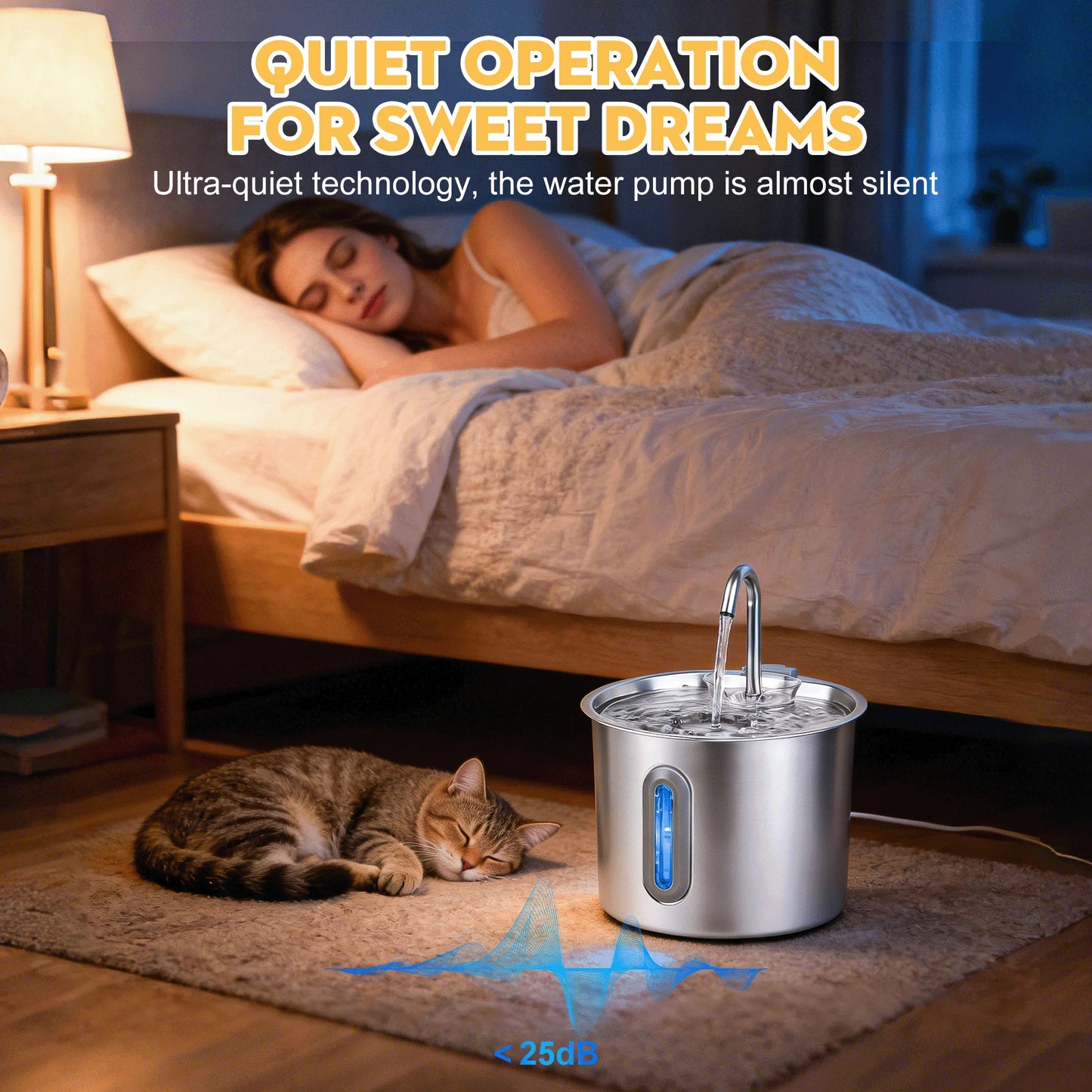 Cat Water Fountain Stainless Steel Automatic Pet Water Dispenser for Cats and Dogs with Replacement Filters, 2.2L
