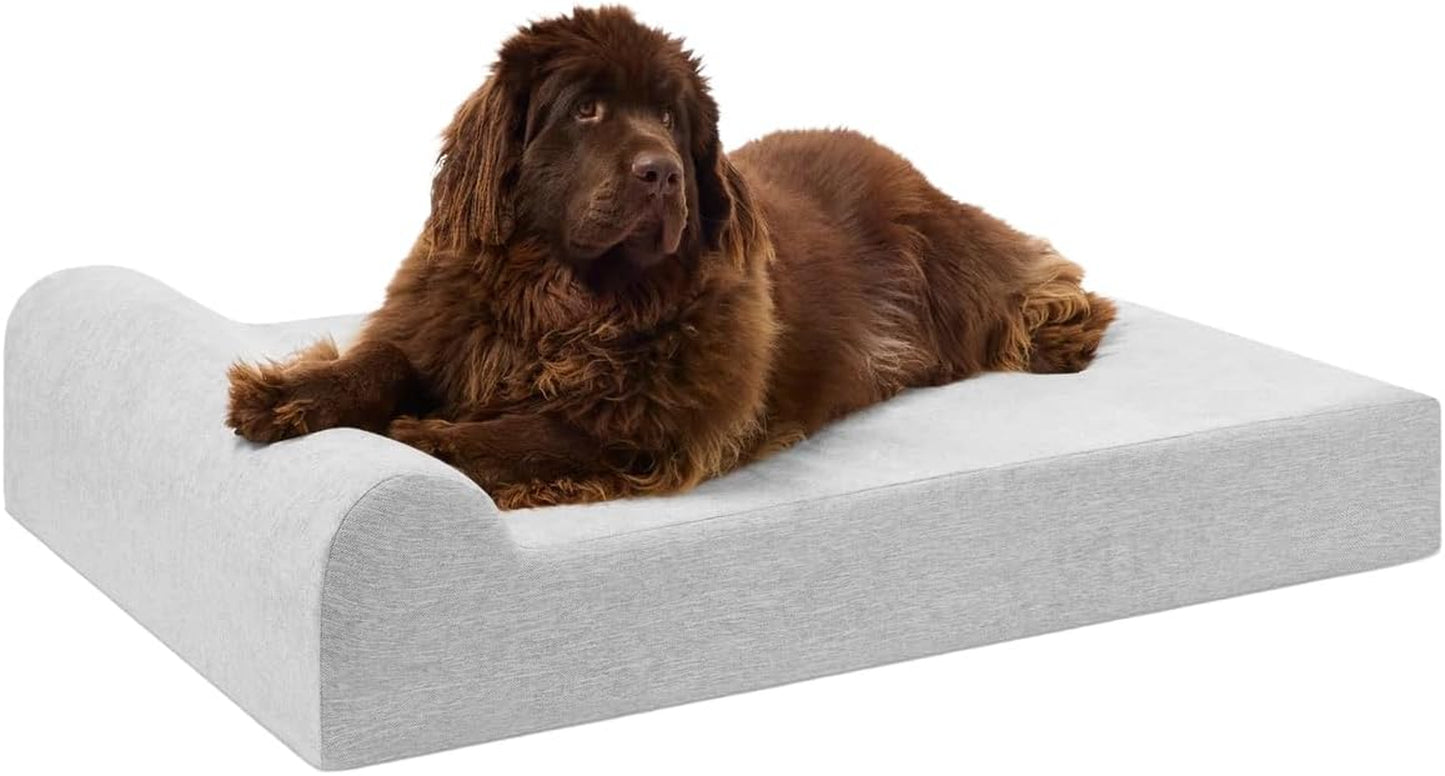 Barker Beds XL Orthopedic Dog Bed - 7" Pillow Top with Headrest - 75-120 Lbs - Memory Foam for Joint Pain & Arthritis - Vet Recommended, Washable Cover - Made in USA - 52"X36"X7" - Charcoal