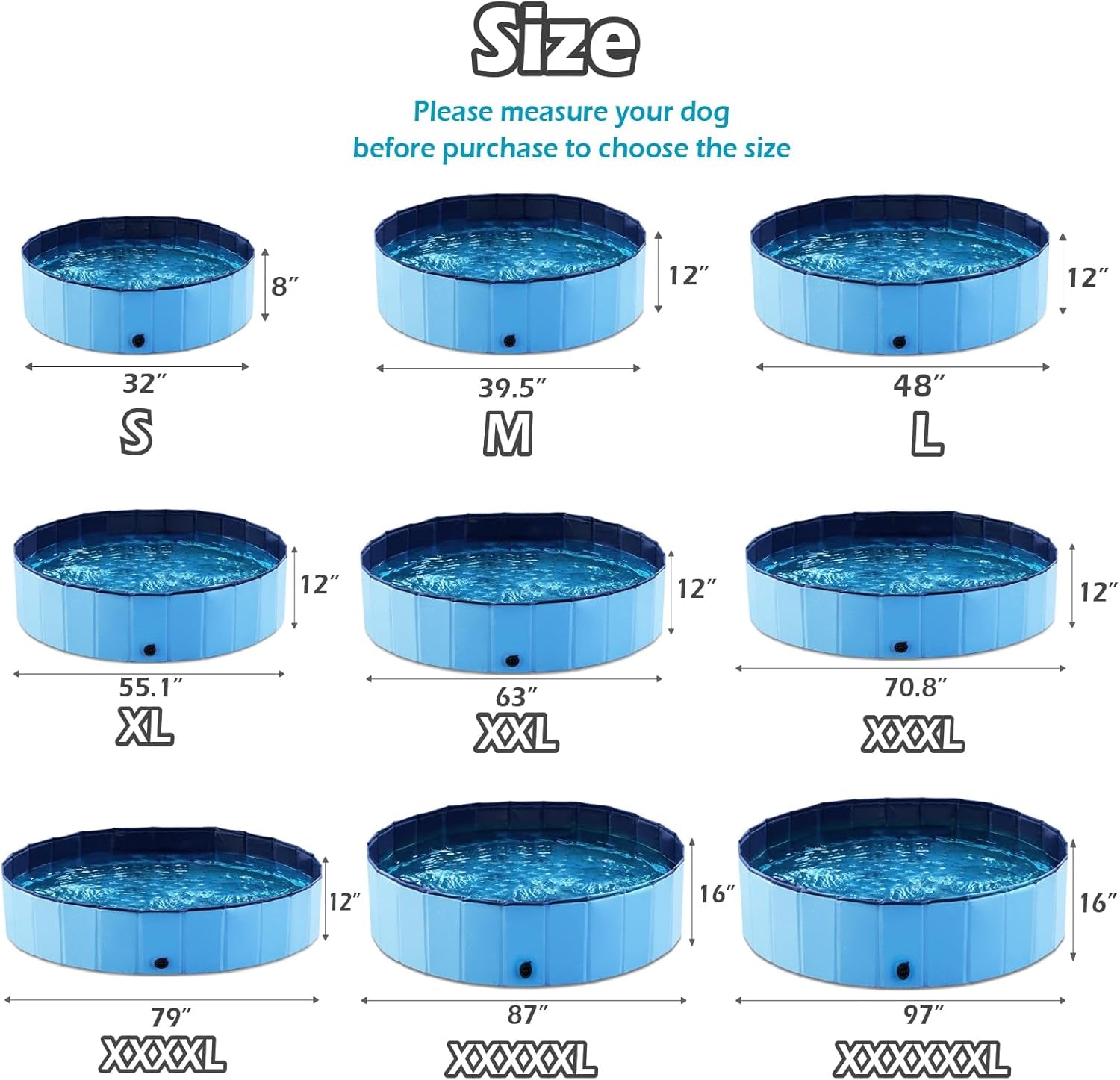 Foldable Dog Pool Collapsible Hard Plastic Dog Swimming Pool Portable Kiddie Pool Pet Pool Doggie Wading Pool Bath Tub for Puppy Small Medium Large Dogs Cats and Kids 87"
