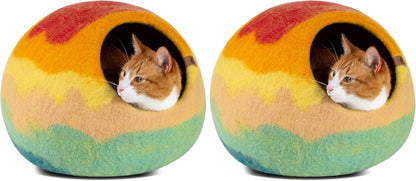 Cat Cave – Premium Felt Cat Bed Enclosure for Indoor Cats, Handmade Merino Wool (Slate Grey, Large)