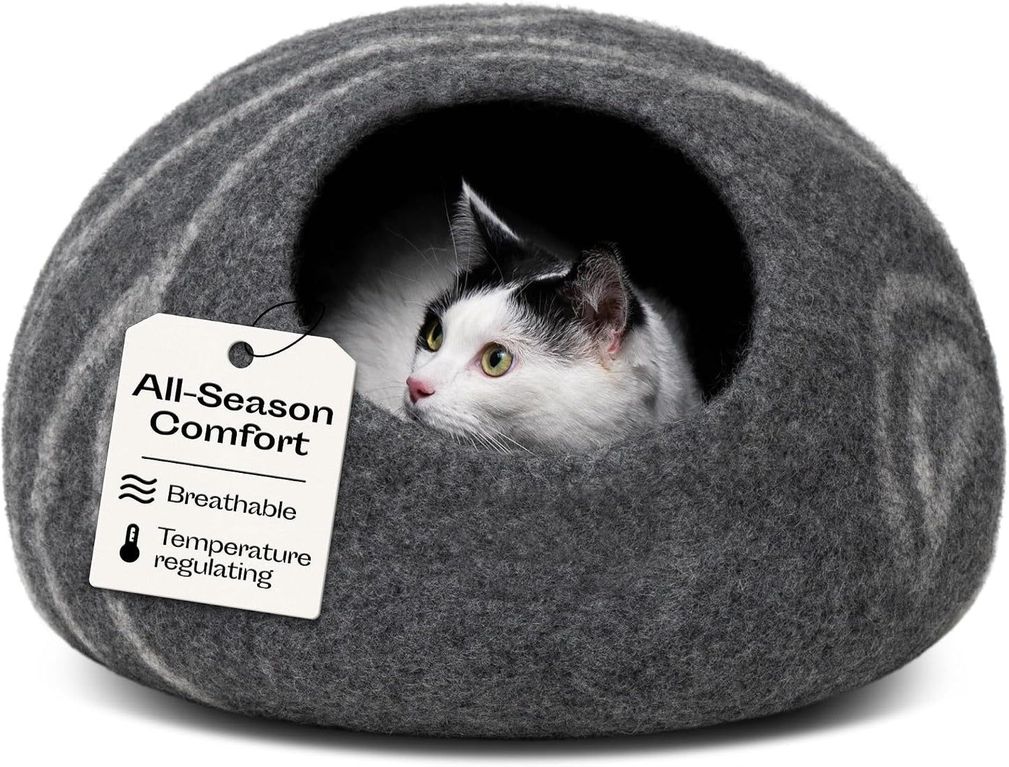 Cat Cave – Premium Felt Cat Bed Enclosure for Indoor Cats, Handmade Merino Wool (Slate Grey, Large)