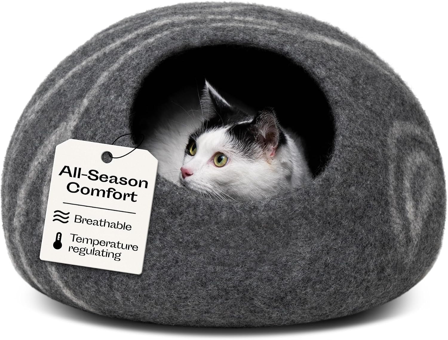 Cat Cave – Premium Felt Cat Bed Enclosure for Indoor Cats, Handmade Merino Wool (Slate Grey, Large)