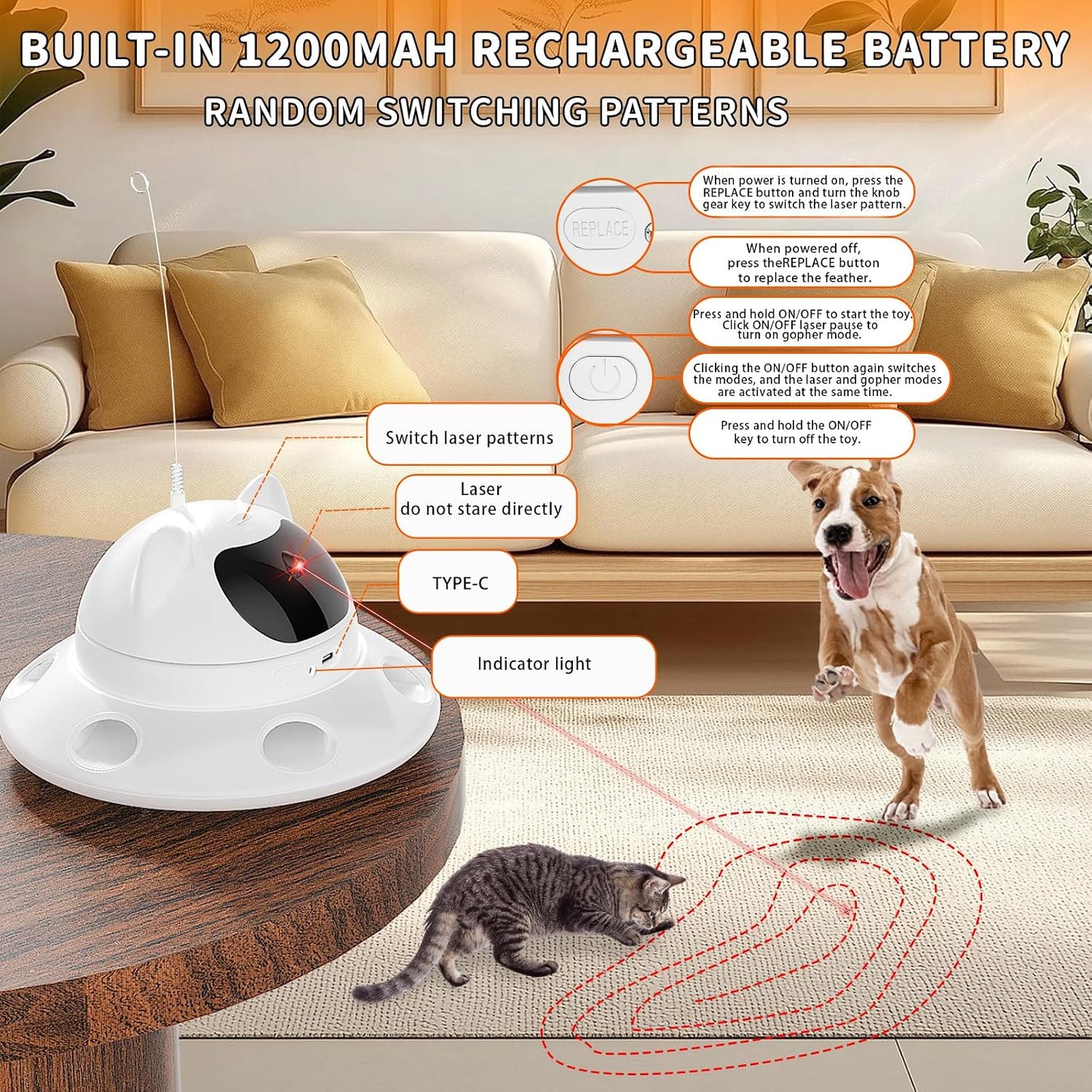 3-In-1Interactive AI Smart Play Cat Toy – Automatic Laser & Feather Toy for Indoor Cats, Keeps Cats Busy When Home Alone