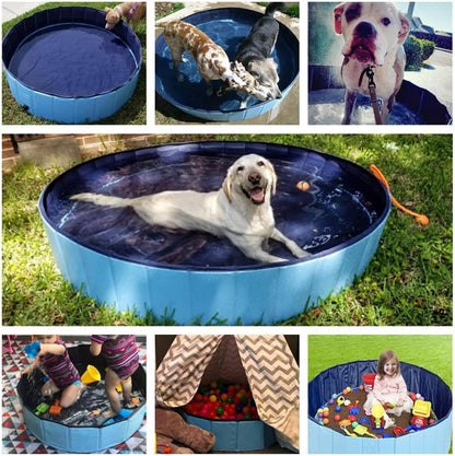 Foldable Dog Pool Collapsible Hard Plastic Dog Swimming Pool Portable Kiddie Pool Pet Pool Doggie Wading Pool Bath Tub for Puppy Small Medium Large Dogs Cats and Kids 87"