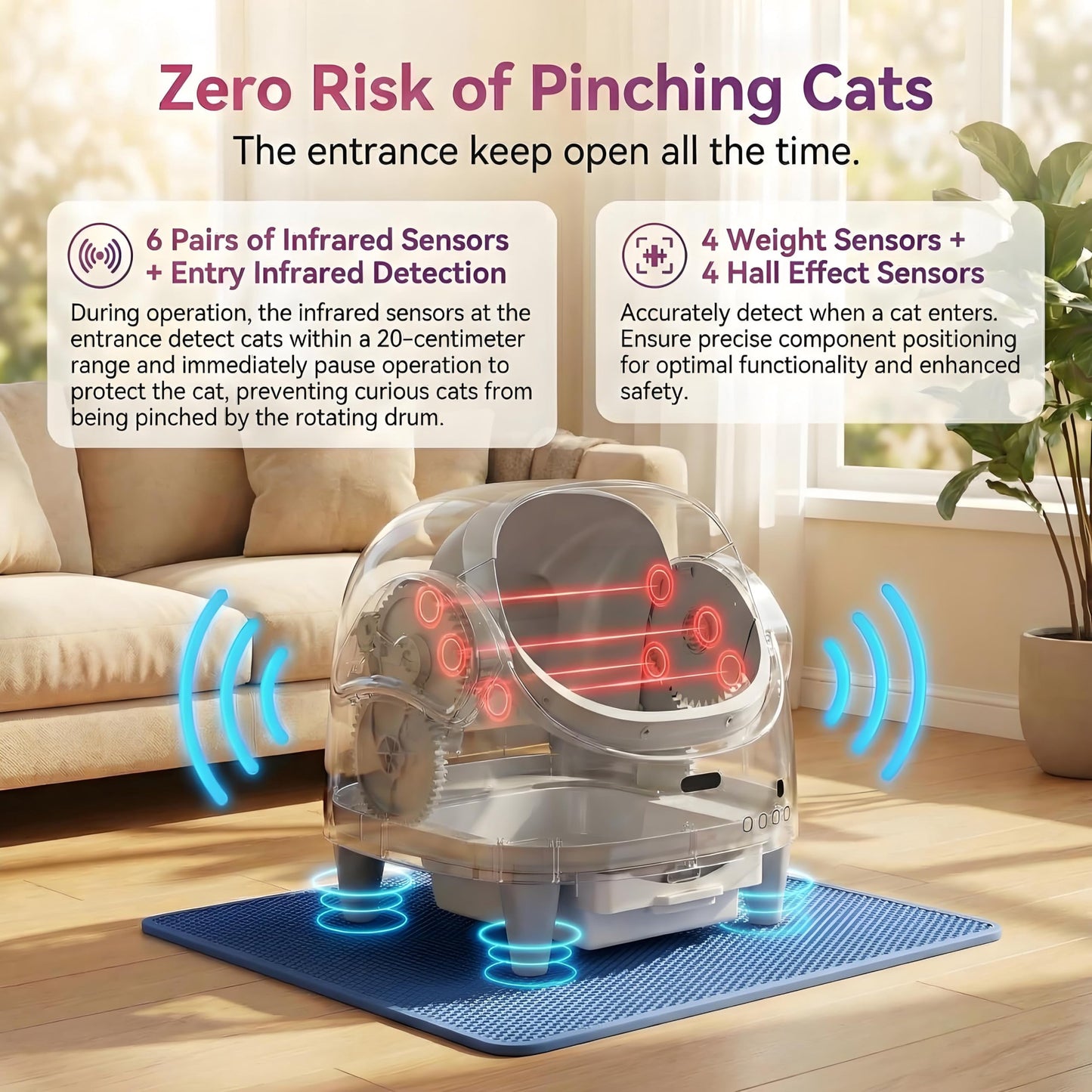 Automatic Self-Cleaning Cat Litter Box – Open Top, Multi-Cat App Control, Adjustable Entry Height, Advanced Multi-Detector Safety, Odor Control, Waste Bags Included