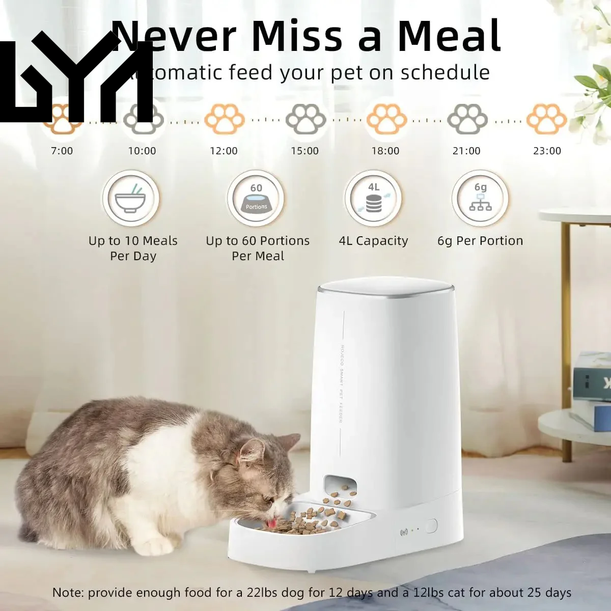 ROJECO Automatic Cat Feeder Pet Smart Wifi Cat Food Kibble Dispenser Remote Control Auto Feeder for Cat Dog Dry Food Accessories