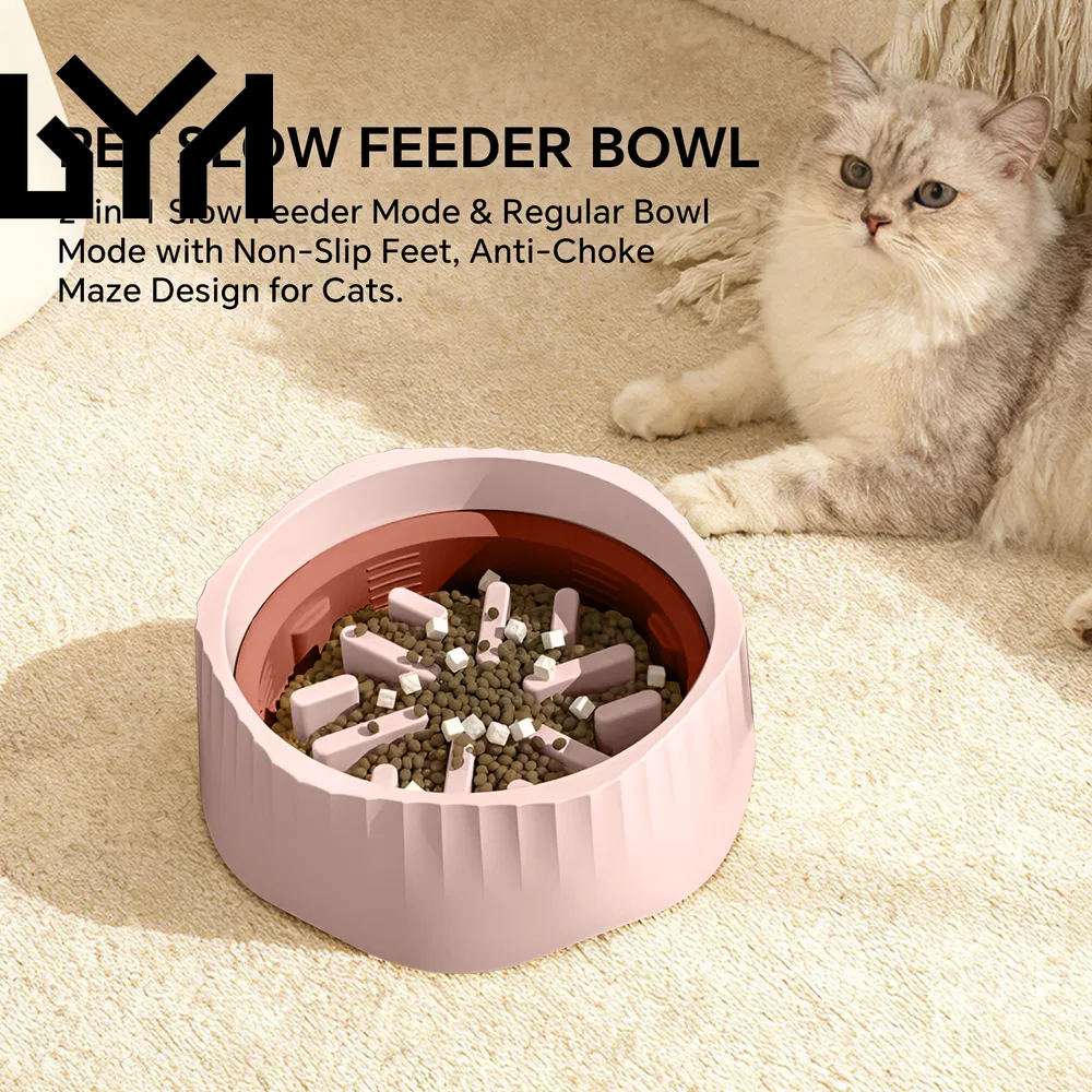2-In-1 Dual Mode Large Plastic Cat Slow Feeder Bowl, Switchable Fast&Slow Feed
