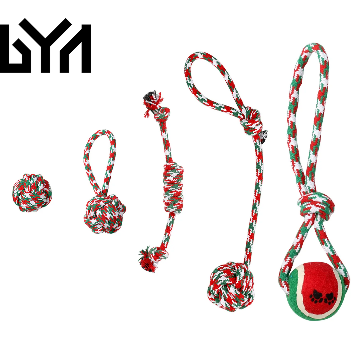 Set of 5Pcs Christmas Dog Rope Chew Toys Dog Interactive Toys Set for Puppy Small Medium Aggressive Chewers Dogs Training Teething Playing