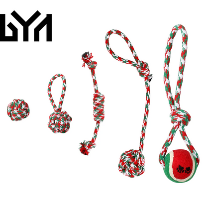 Set of 5Pcs Christmas Dog Rope Chew Toys Dog Interactive Toys Set for Puppy Small Medium Aggressive Chewers Dogs Training Teething Playing