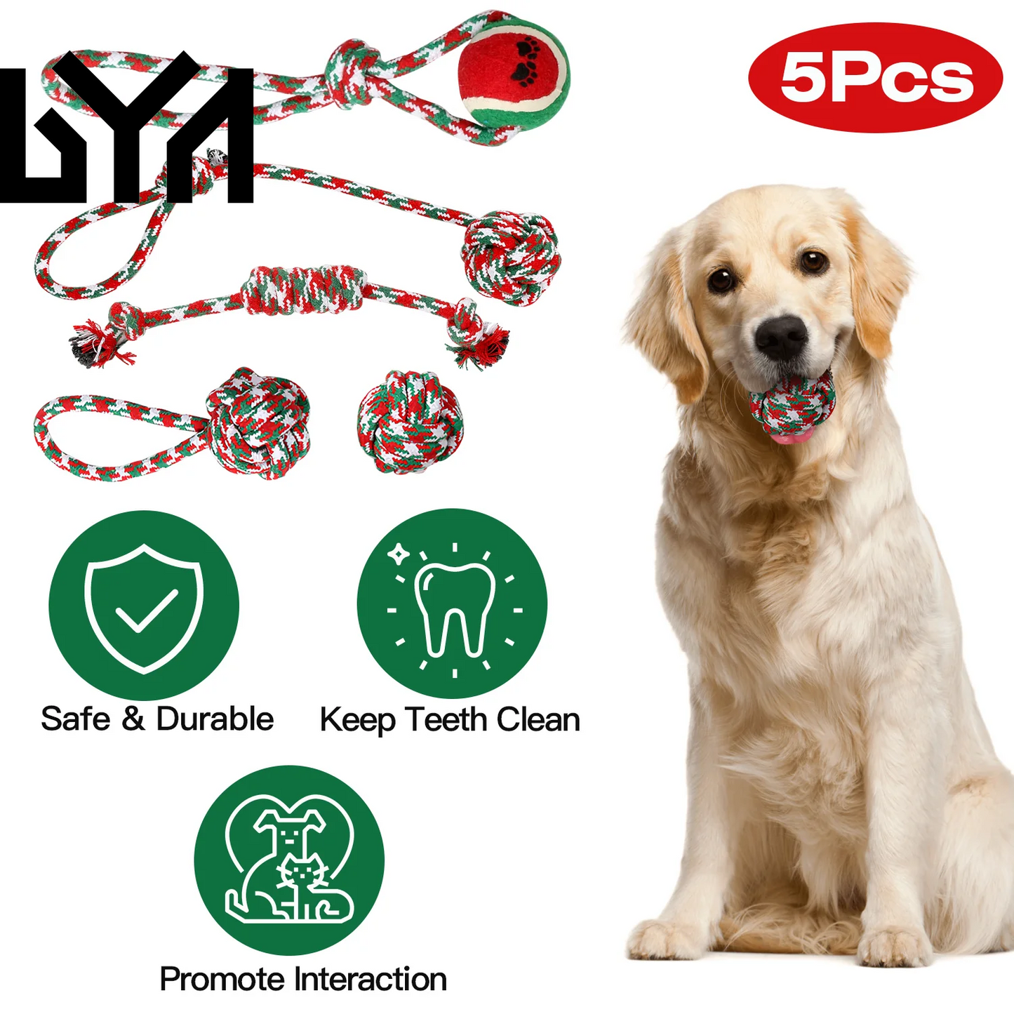 Set of 5Pcs Christmas Dog Rope Chew Toys Dog Interactive Toys Set for Puppy Small Medium Aggressive Chewers Dogs Training Teething Playing