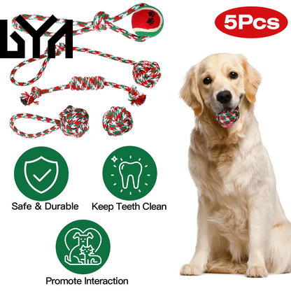 Set of 5Pcs Christmas Dog Rope Chew Toys Dog Interactive Toys Set for Puppy Small Medium Aggressive Chewers Dogs Training Teething Playing