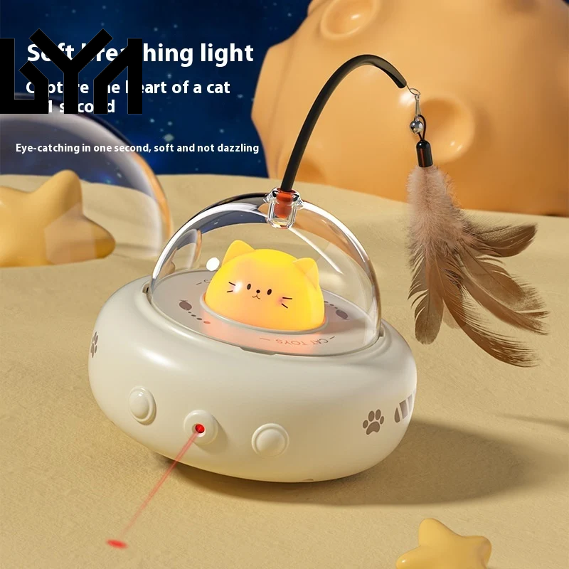 Smart Teaser Cat Toy Electric UFO Cat Teaser Stick with Bell Training Pet Toys Replaceable Feather Interactive Cat Supplies Pet Supplies Pets Products