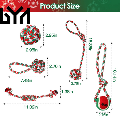 Set of 5Pcs Christmas Dog Rope Chew Toys Dog Interactive Toys Set for Puppy Small Medium Aggressive Chewers Dogs Training Teething Playing