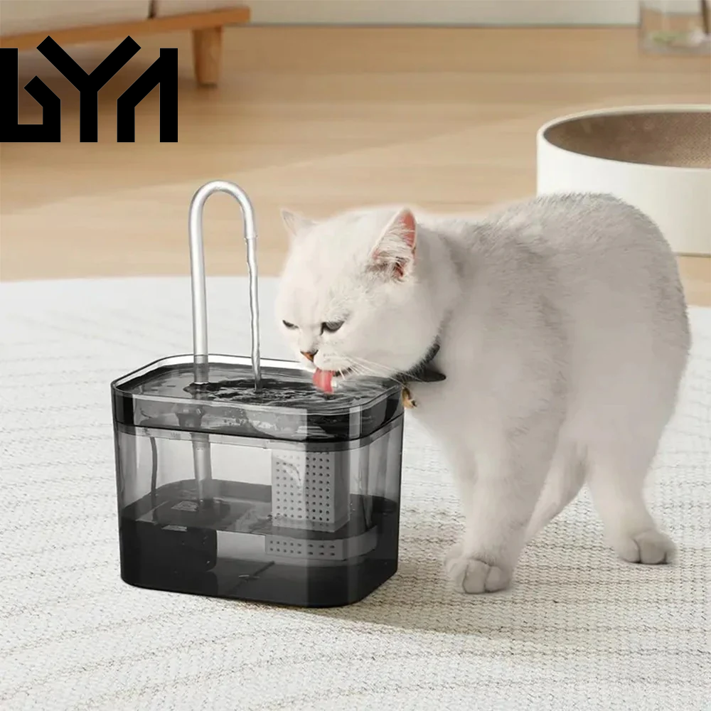 Cat Water Fountain with USB Auto Filter Recirculate Transparent Black Cat Drinker Ultra-Quiet Automatic Pet Drinking Dispenser